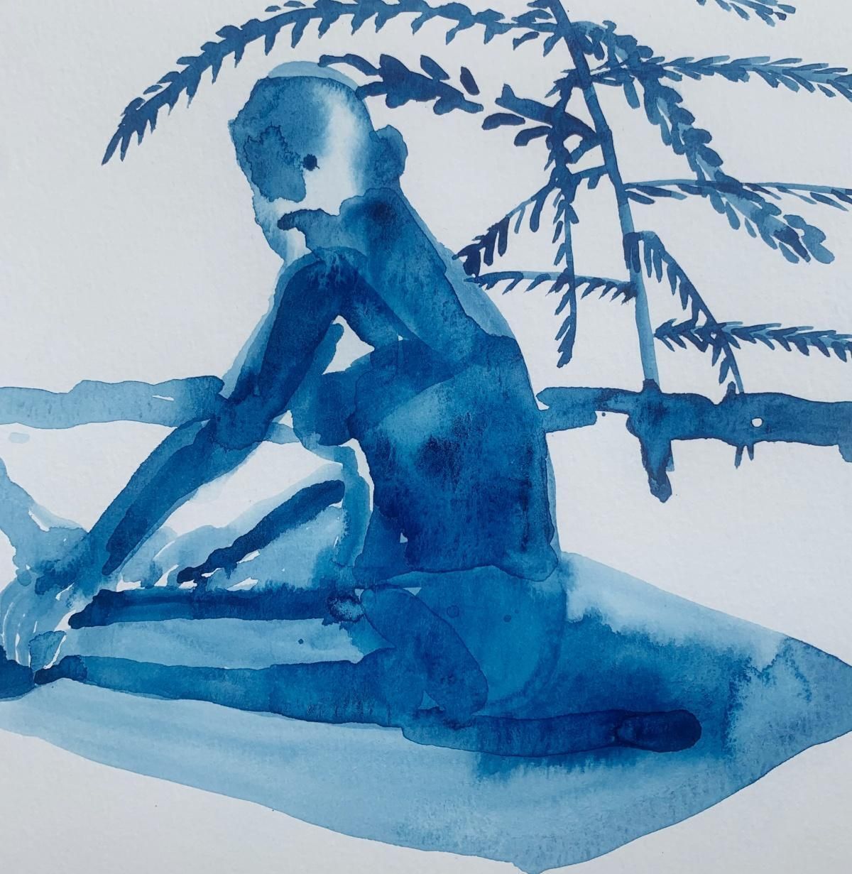 Hanna Ilczyszynhot. Monochromatic Figurative Watercolor Drawing, Polish Art2022 photo furniture