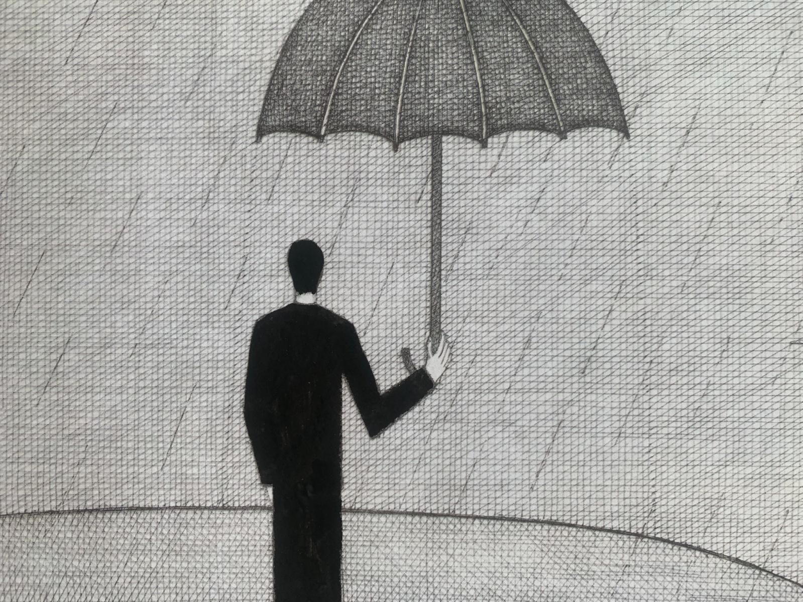 Joanna Wiszniewska Domanskaman In Rain. Figurative Print, Symbolic Surrealism, Polish Art2024 photo 343.0