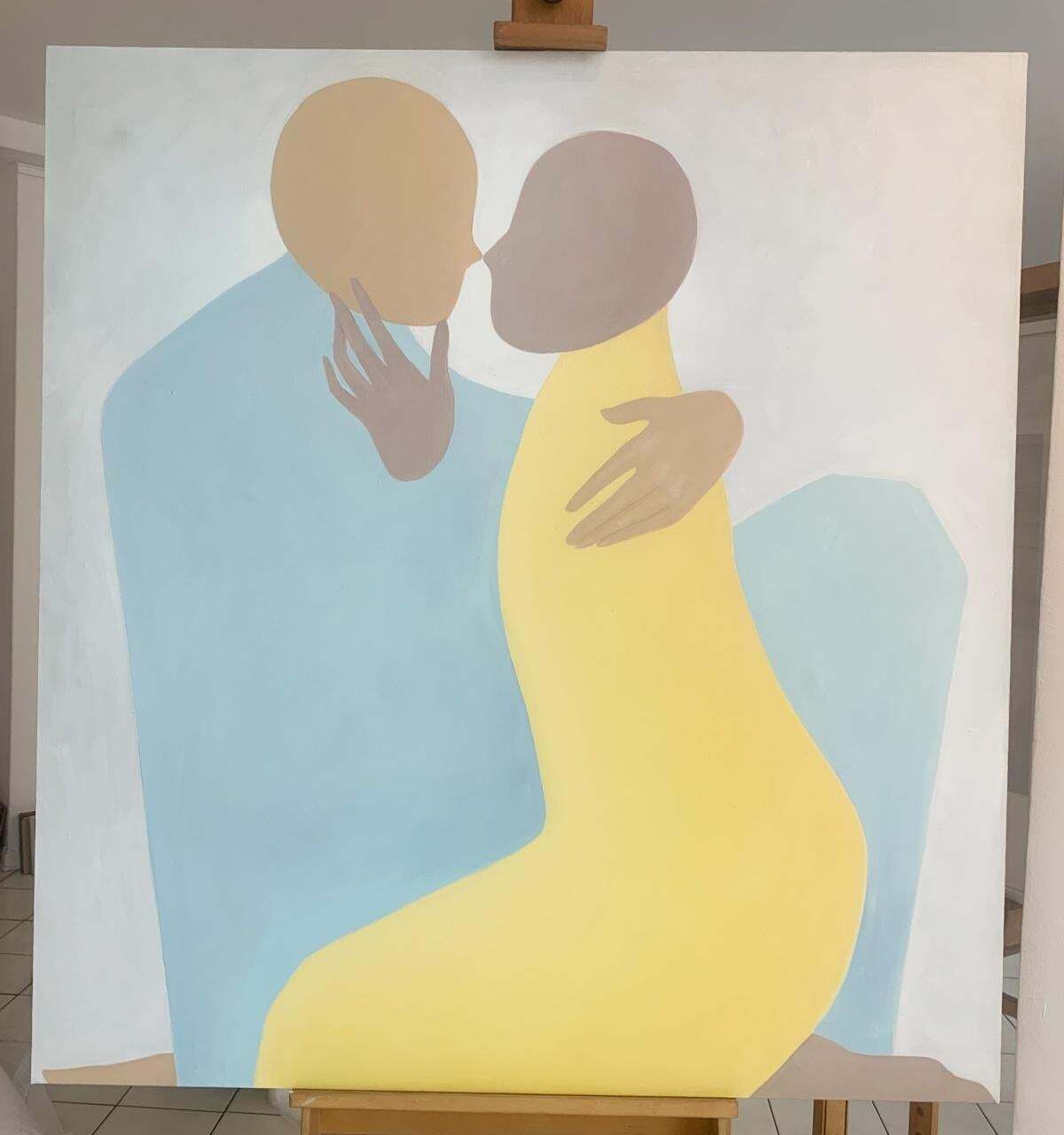 Waleria Matelskain Embrace. Figurative Oil Painting, Young Art, European Artist2023 photo furniture