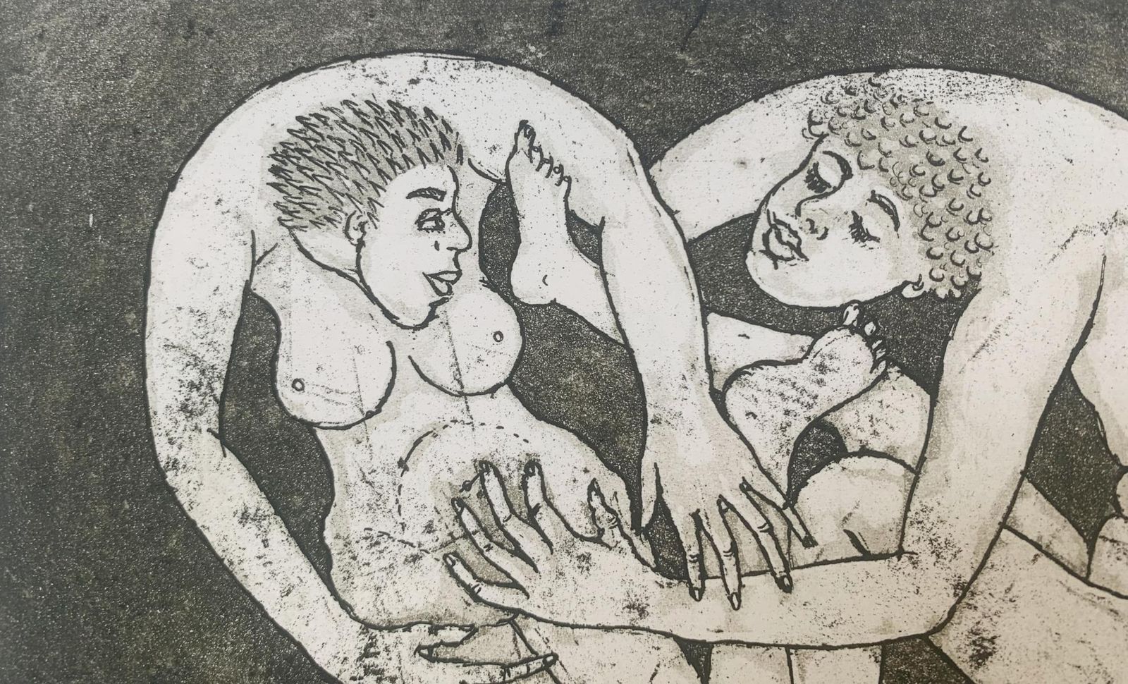 Czeslaw Tumielewiczin A Heart. Figurative Etching Print, Black & White, Nude, Romantic, Polish Art2007 photo Art
