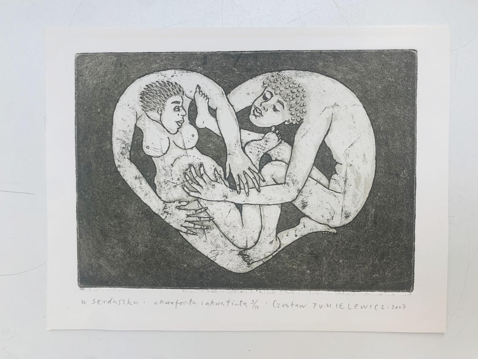 Czeslaw Tumielewiczin A Heart. Figurative Etching Print, Black & White, Nude, Romantic, Polish Art2007 photo 232.0