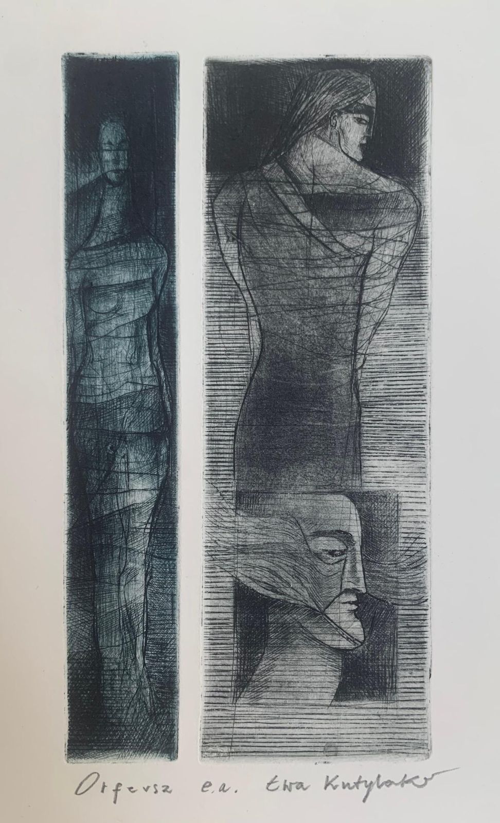 Ewa Kutylakorpheus. Drypoint Print, Black & White, Blue, Polish Artist2004 photo for sale