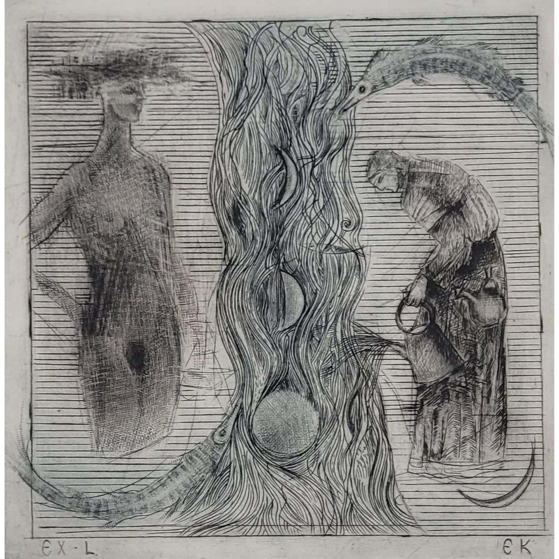 Ewa Kutylaka River. Drypoint Print, Limited Edition, Black And White, Polish Artist2012