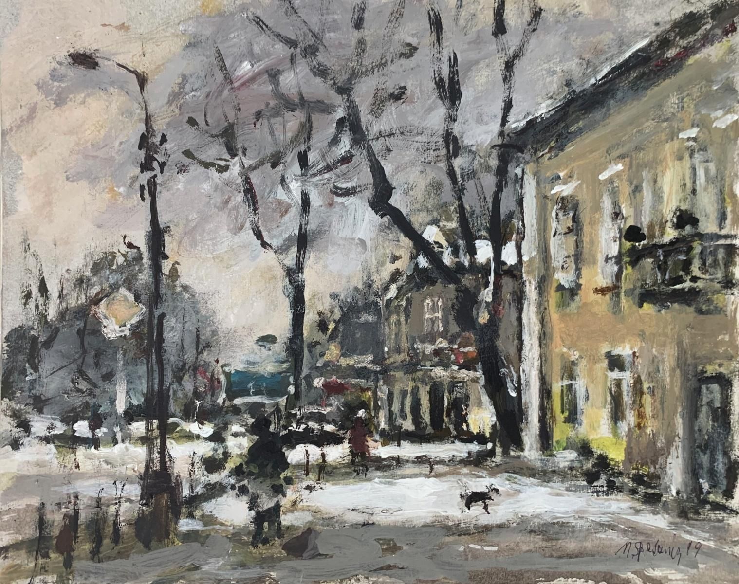 Magdalena Spasowiczlandscape. Oil On Cardboard, Figurative, Architecture, Muted Colors, Polish Art1999