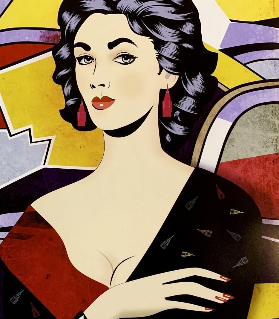 Danuta Dąbrowska Siemaszkiewiczelisabeth IV. Contemporary Figurative Print, Iconic, Pop Art, Polish Artist2021 photo furniture