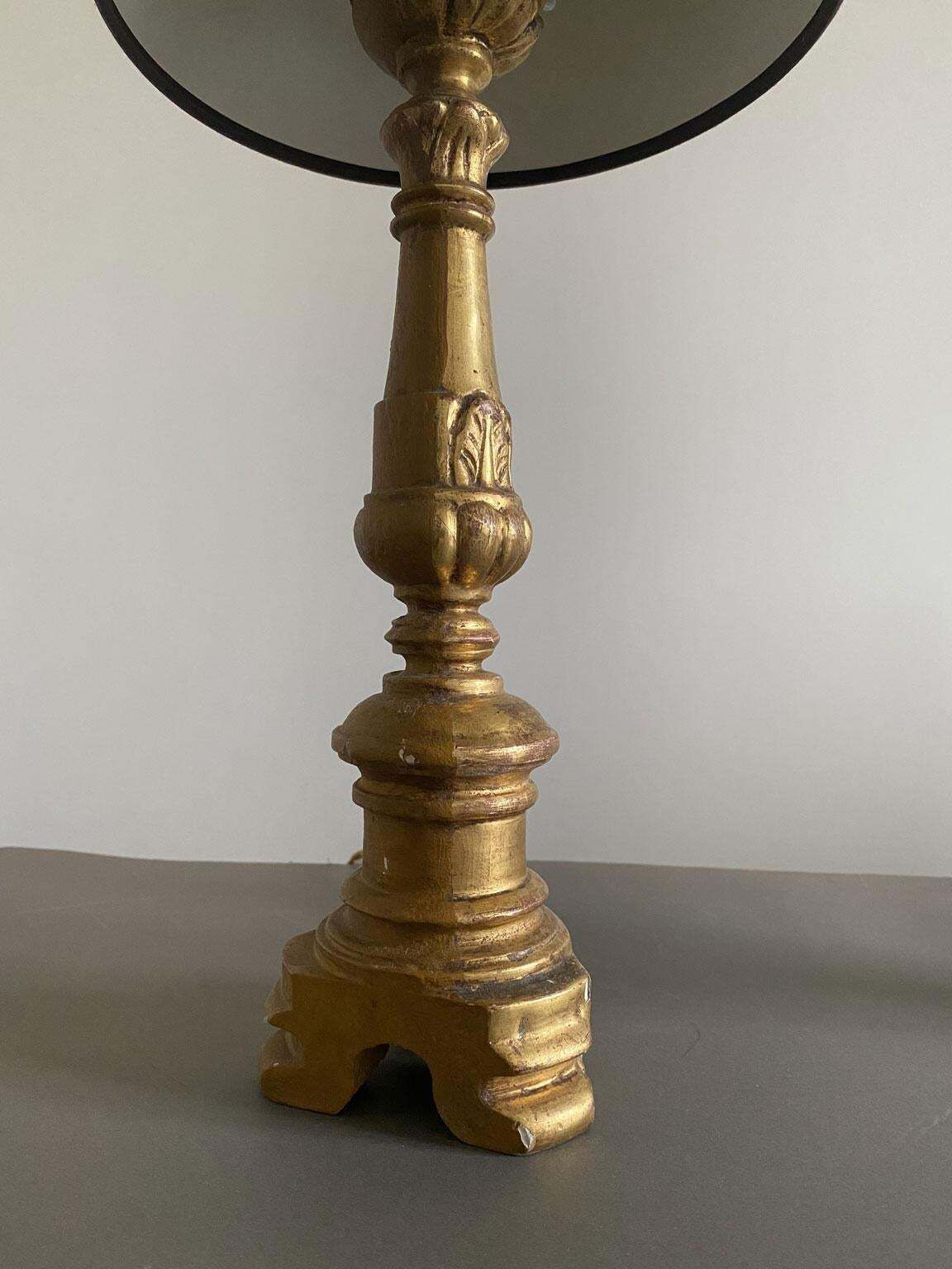 Italy Late 19th Century Pair Baroque Gilded Wooden Table Lamps photo vintage