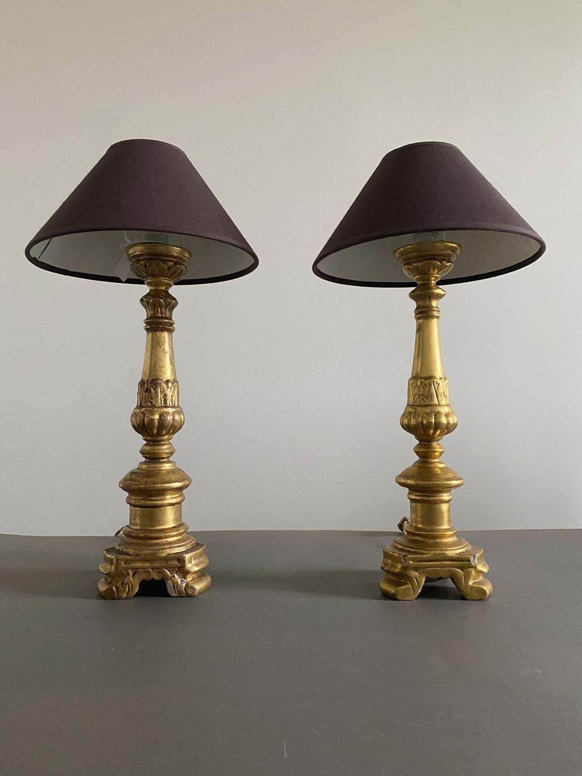 photo vinterior Italy Late 19th Century Pair Baroque Gilded Wooden Table Lamps