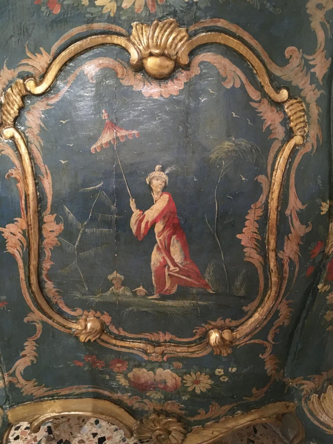 1750 Venezia Italy Blue And Green Lacquered Wooden Engraved Commode With Flowers photo Furniture