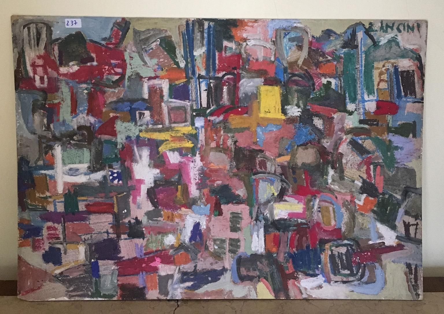 1960 Italy Abstract Painting By Ermete Lancini photo furniture