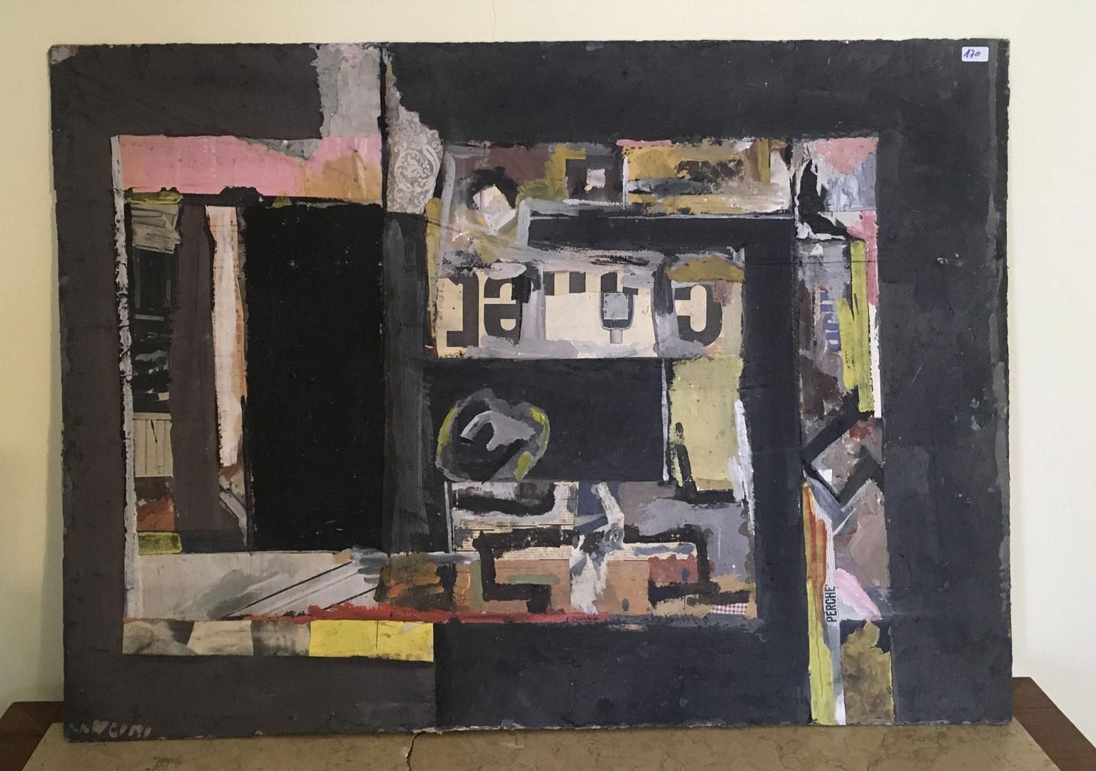1962 Italy Abstract Painting And Paper Collage By Ermete Lancini photo for sale