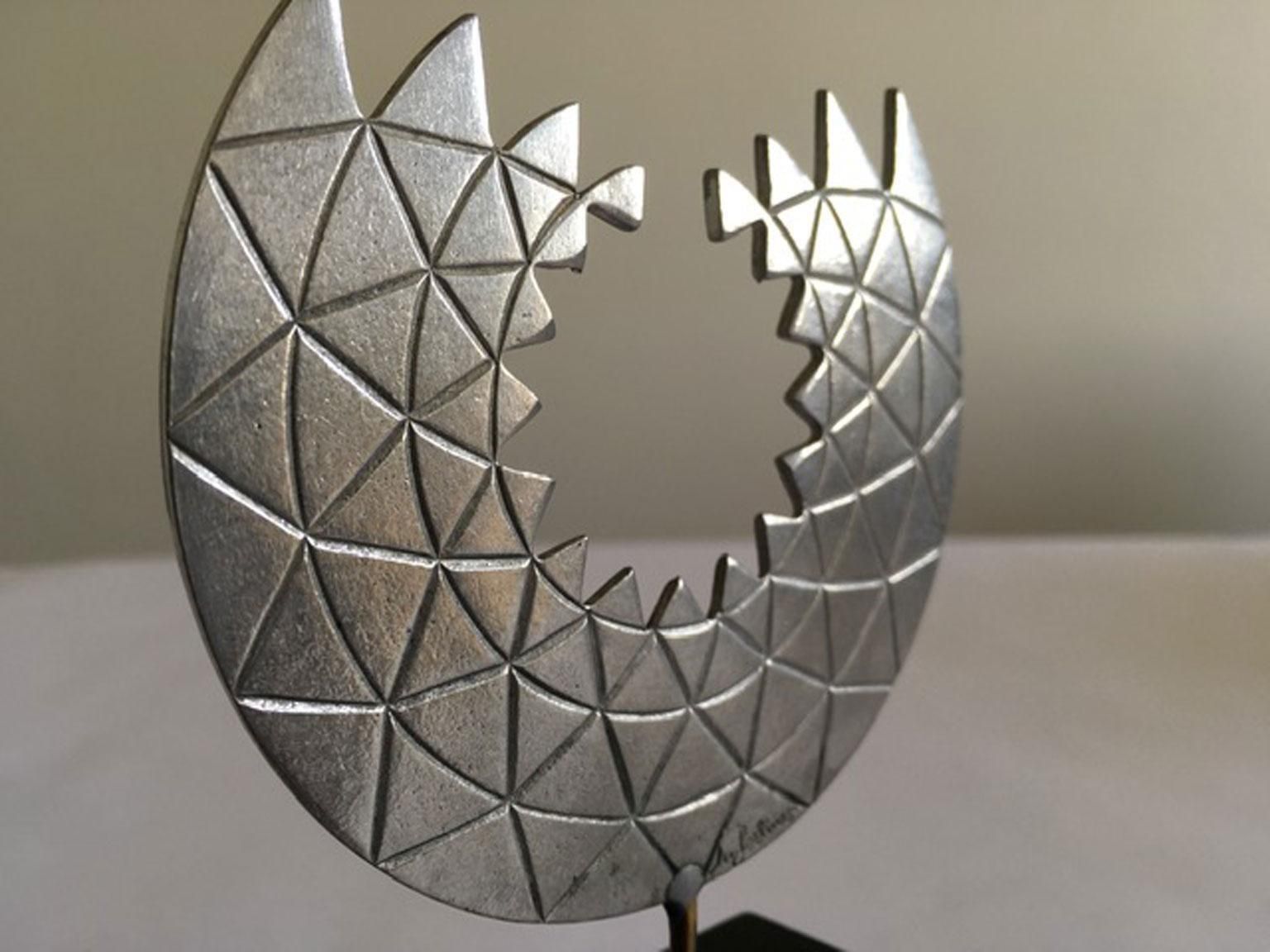 photo vintage 1986 Italy Post Modern Mirella Forlivesi Abstract Pewter Sculpture
