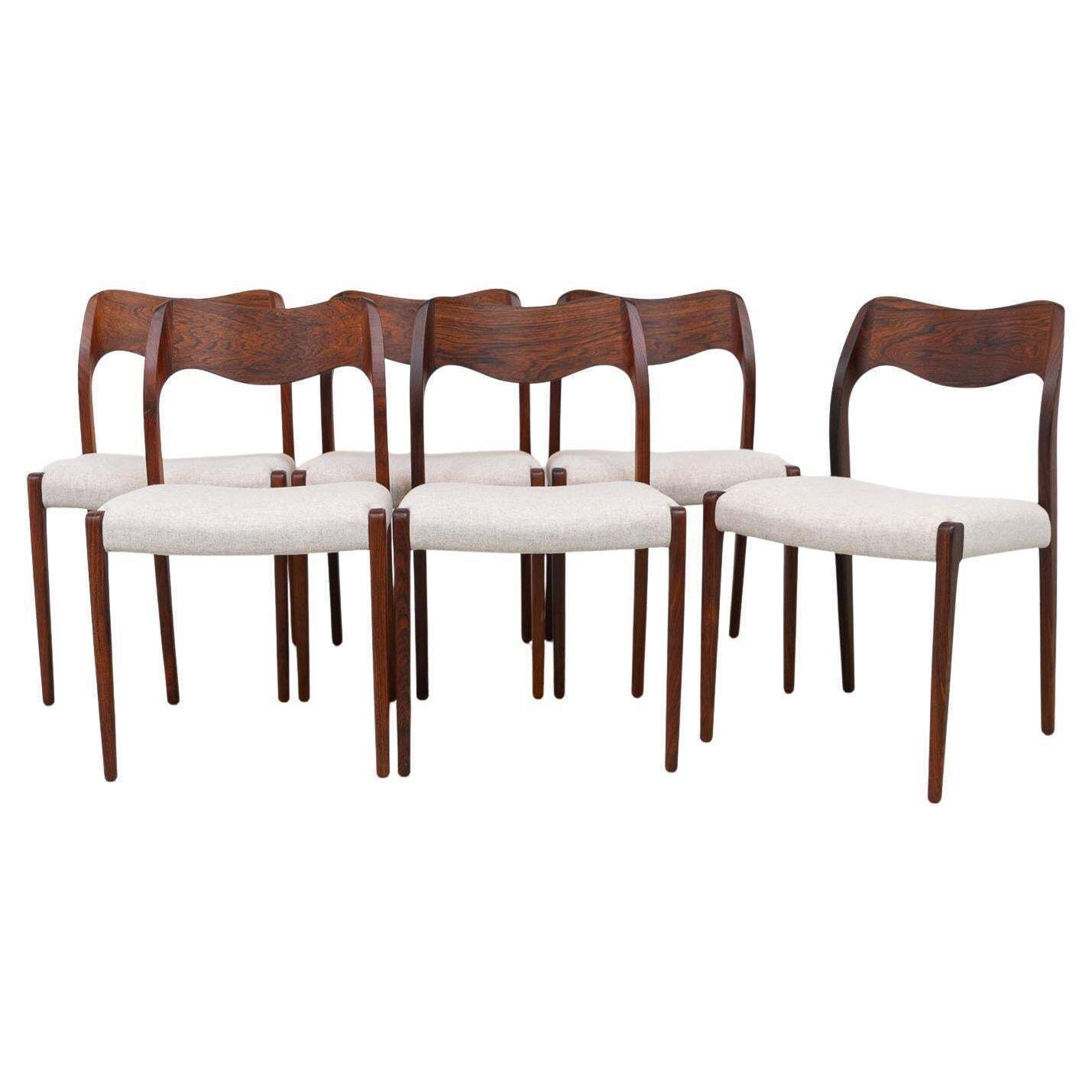 Danish Rosewood Chairs Model 71 By Niels O. Møller, 1970s. Set Of 6.