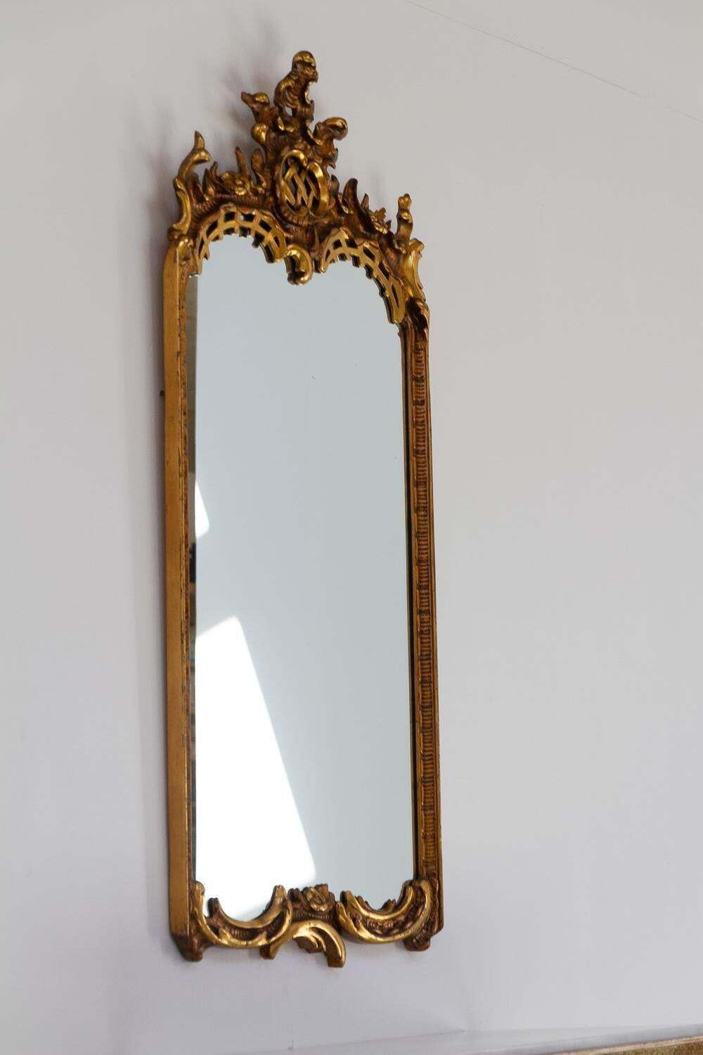 Antique Italian Rococo Style Carved Giltwood Mirror, Late 19th Century. photo furniture
