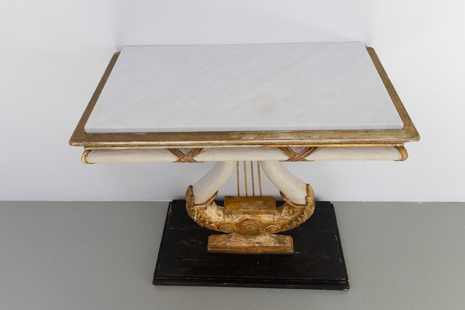 Swedish Gustavian Giltwood Console Table With Lyre And Marble Top, 1800s. photo buy