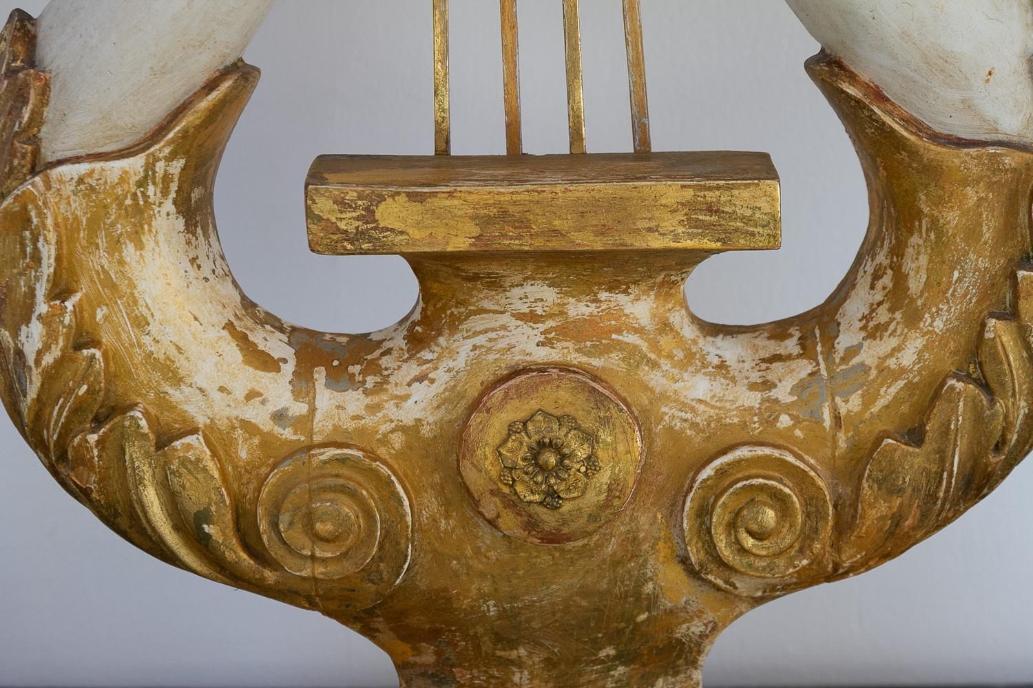 photo for sale Swedish Gustavian Giltwood Console Table With Lyre And Marble Top, 1800s.