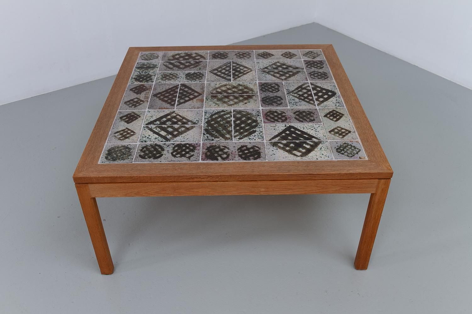 Danish Oak And Tile Coffee Table By Tue Poulsen, 1960s. photo for sale