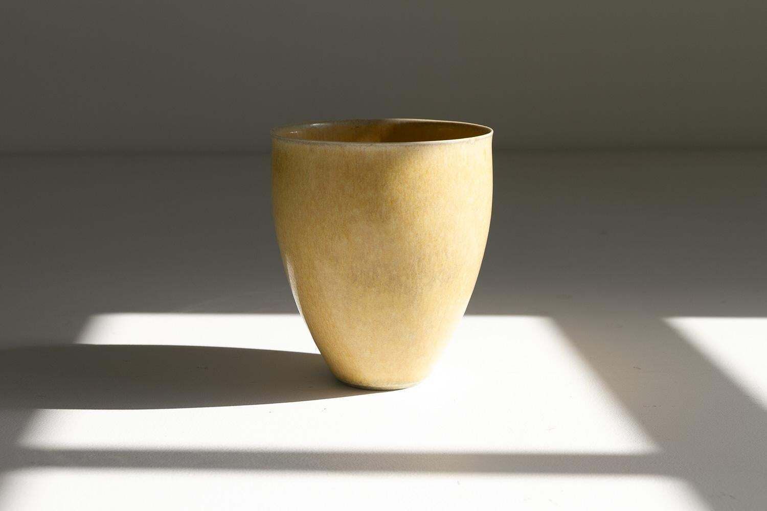 photo for sale Danish Mid Century Yellow Stoneware Vase By Saxbo, 1960s.