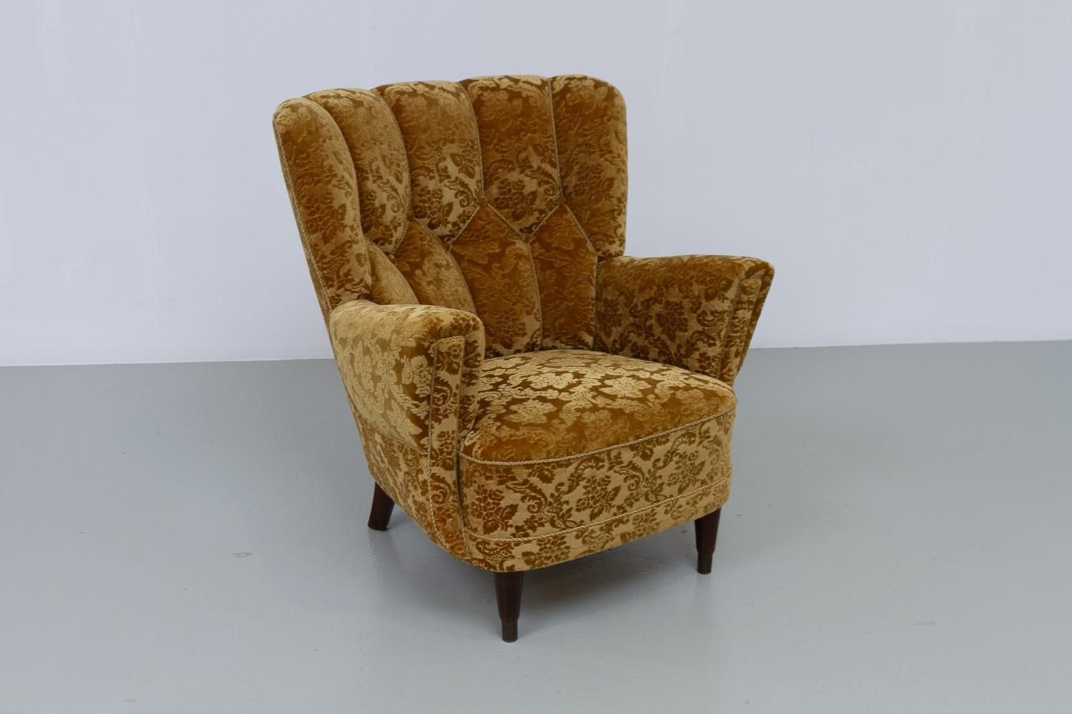 Danish Art Deco Lounge Chair In Golden Yellow Velvet, 1940s. photo furniture