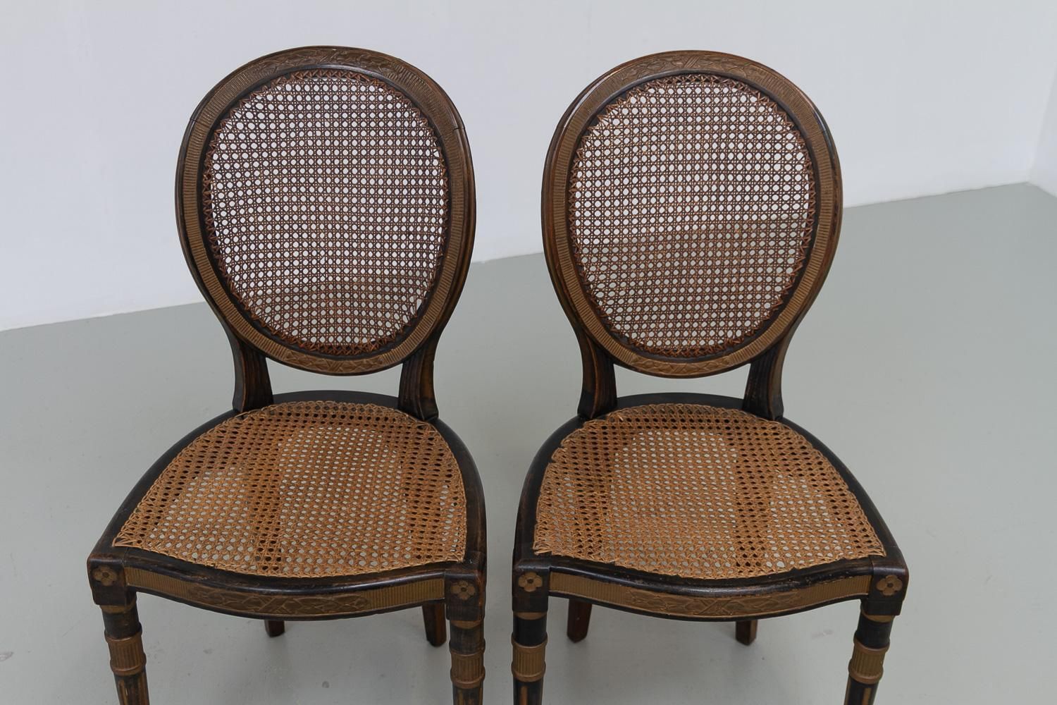 photo vintage French Louis XVI Style Cane Side Chairs, 1880s. Set Of 2.