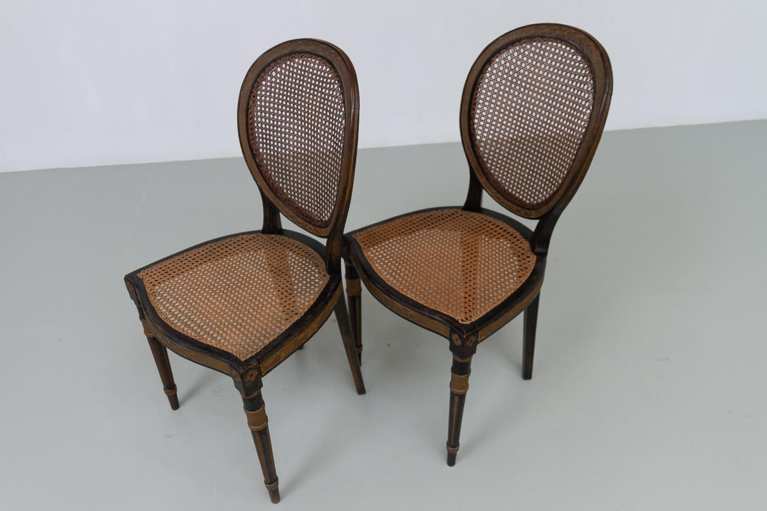 photo vintage French Louis XVI Style Cane Side Chairs, 1880s. Set Of 2.