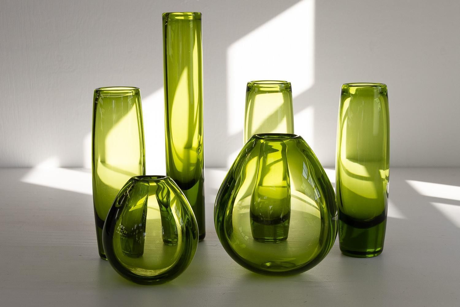 Danish Maygreen Tall And Drop Vases By Per Lütken For Holmegaard 1960s. Set Of 6 photo furniture