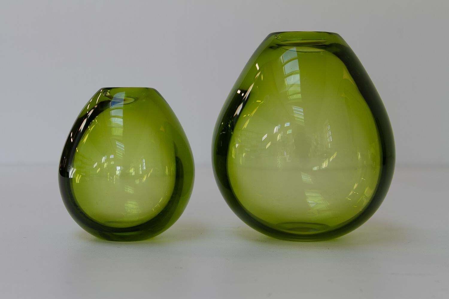 photo for sale Danish Maygreen Tall And Drop Vases By Per Lütken For Holmegaard 1960s. Set Of 6