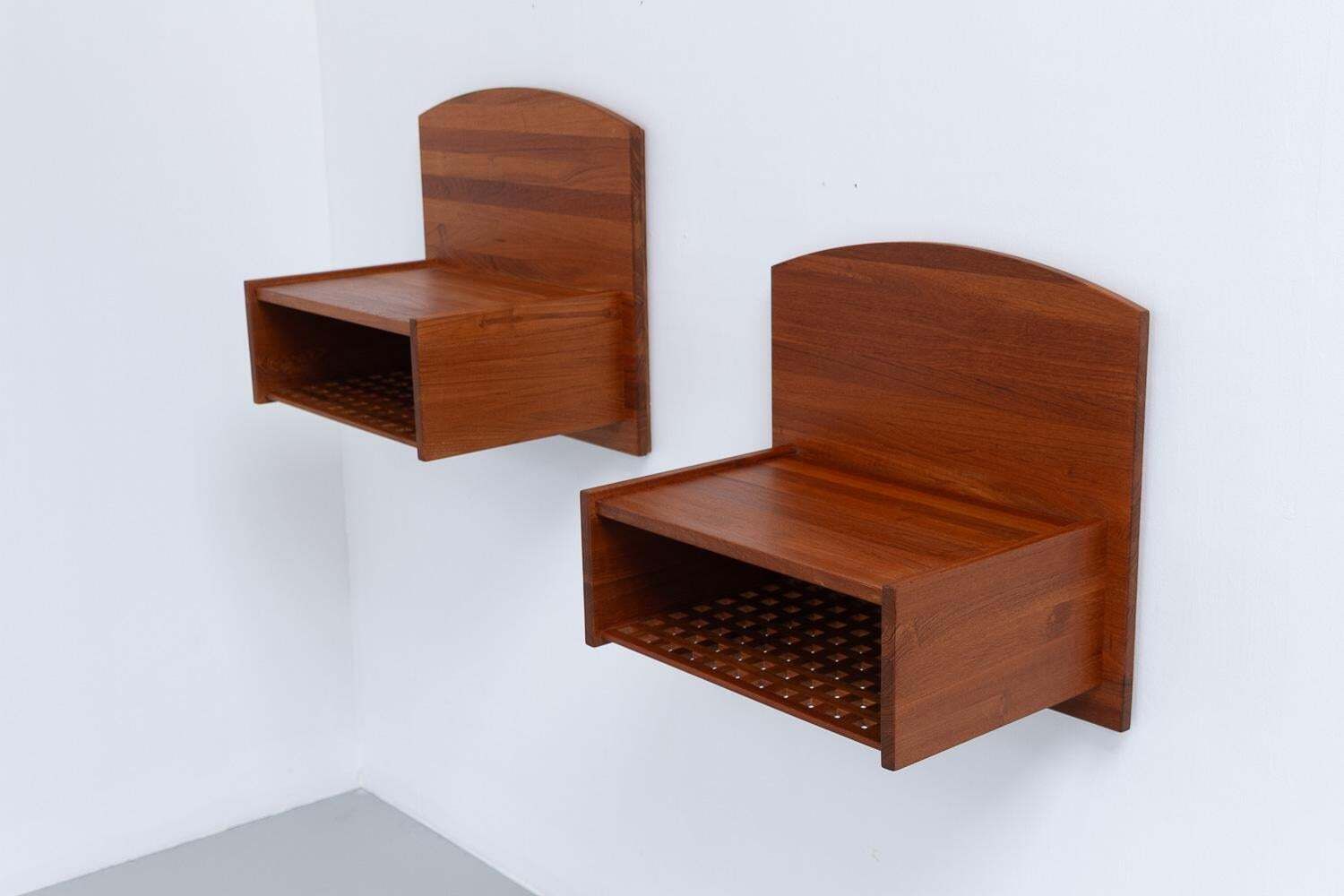 Danish Wall Mounted Bedside Tables In Solid Teak By Trip Trap, 1980s. Set Of 2. photo for sale