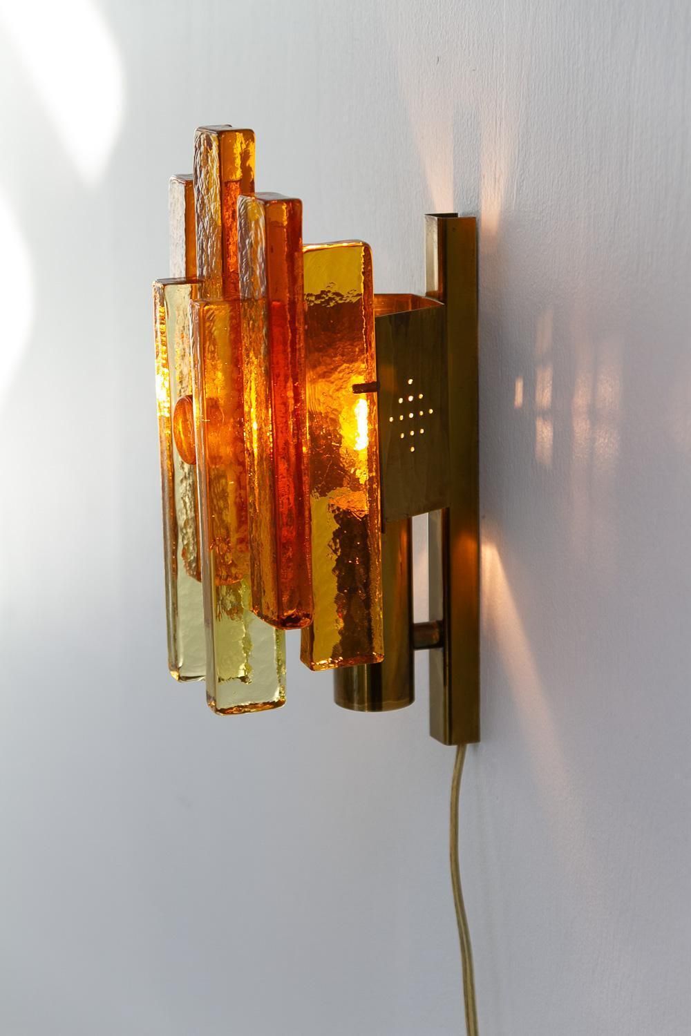 Lighting Stacked Glass And Brass Wall Sconce By Svend Aage Holm Sørensen, 1960s. photo