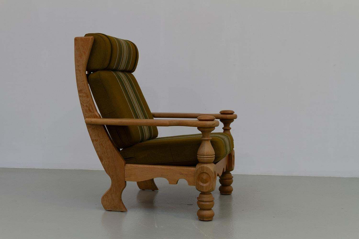 Danish Mid Century Modern Oak High Back Lounge Chair In Kjærnulf Style, 1960s. photo vinterior
