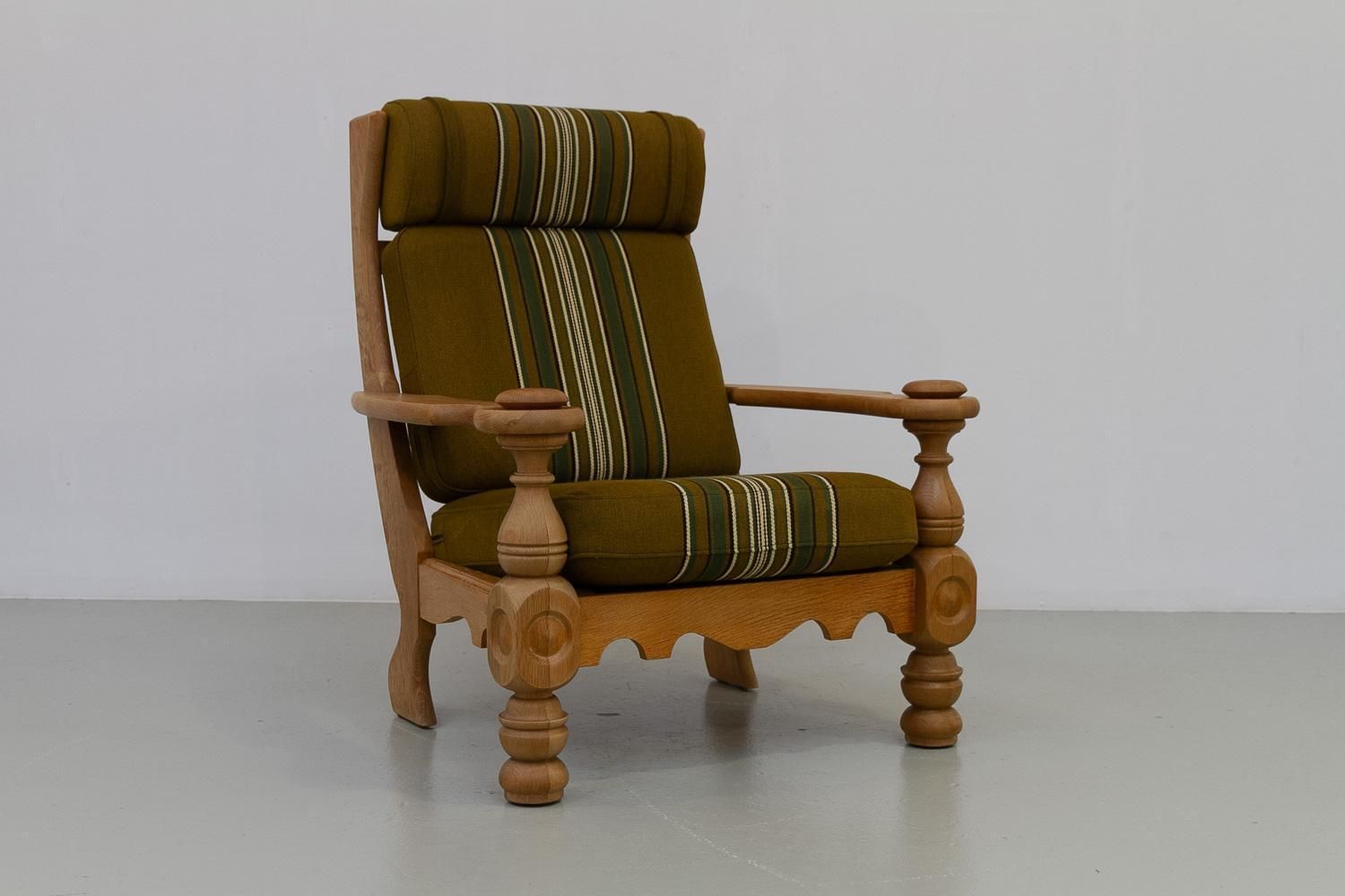 Danish Mid Century Modern Oak High Back Lounge Chair In Kjærnulf Style, 1960s. photo vintage