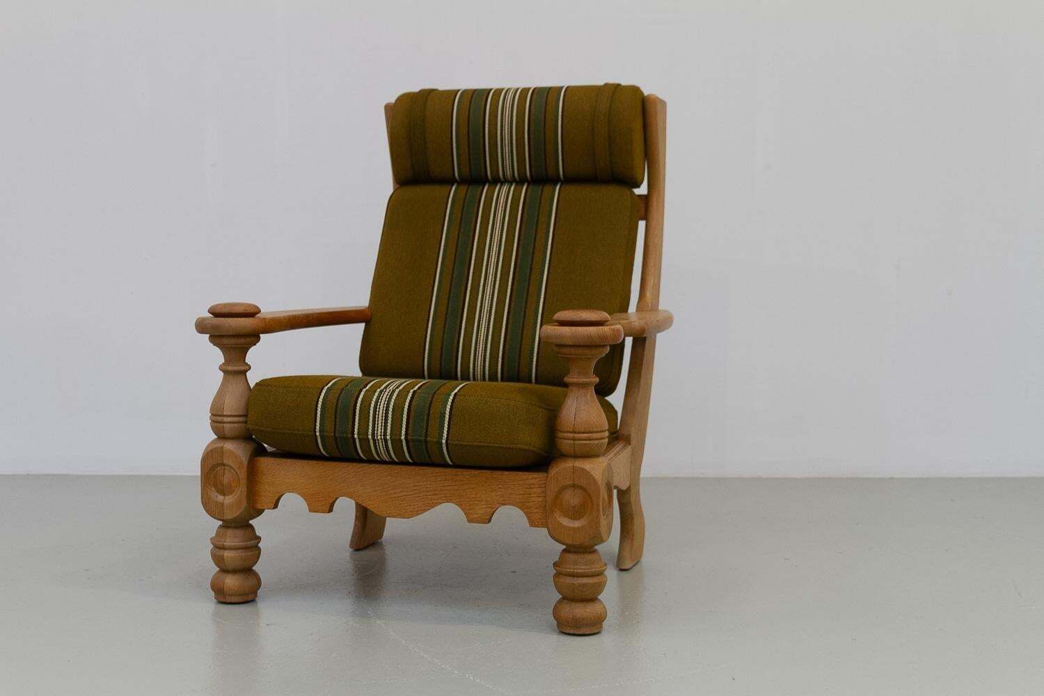 photo furniture Danish Mid Century Modern Oak High Back Lounge Chair In Kjærnulf Style, 1960s.