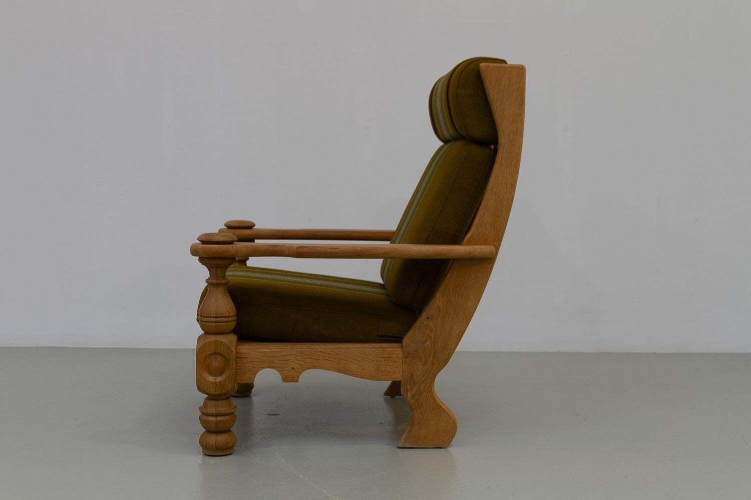 Furniture Danish Mid Century Modern Oak High Back Lounge Chair In Kjærnulf Style, 1960s. photo