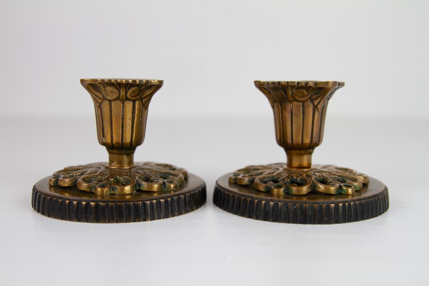 Vintage Danish Art Nouveau Bronze Candleholders, 1930s. Set Of 2. photo furniture