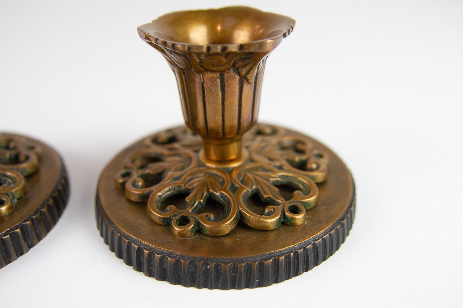 Vintage Danish Art Nouveau Bronze Candleholders, 1930s. Set Of 2. photo Home Decor