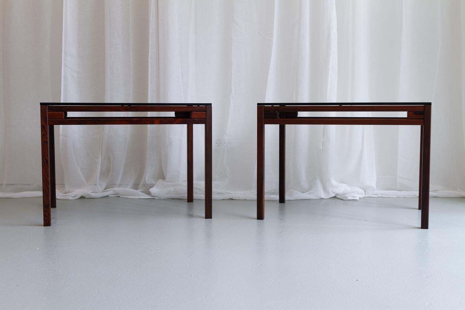 Danish Modern Side Tables In Rosewood And Glass, 1960s. Set Of 2. photo Furniture