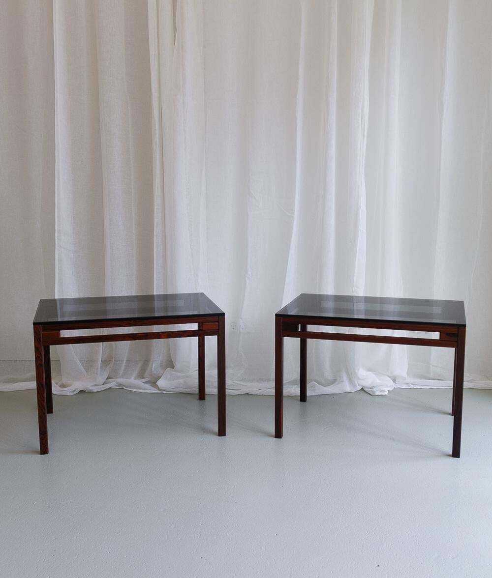 Danish Modern Side Tables In Rosewood And Glass, 1960s. Set Of 2. photo vintage