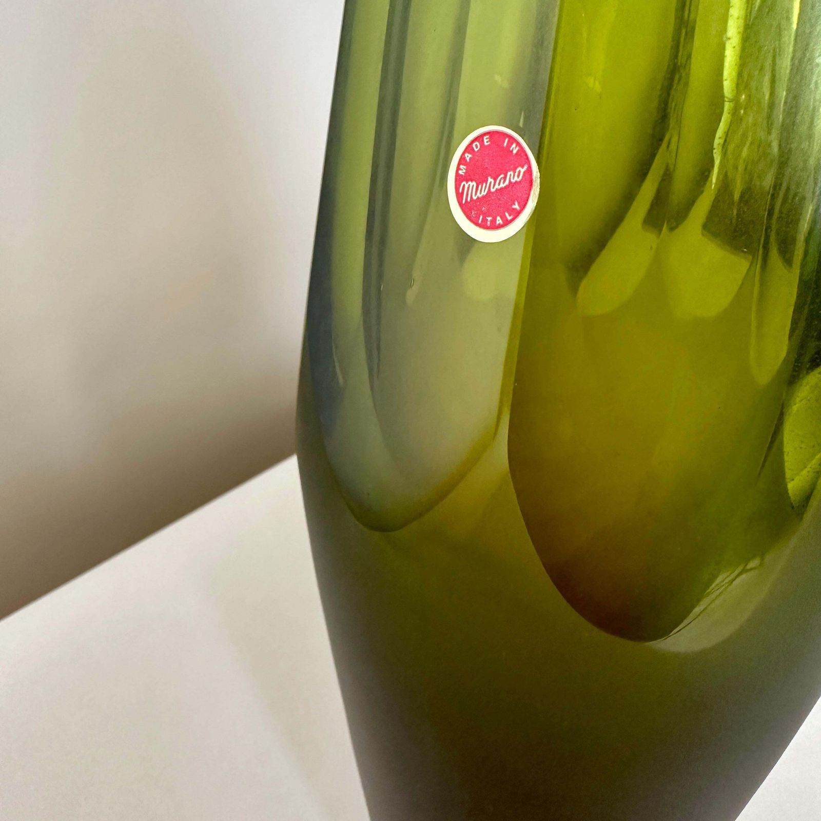 Late 20th Century Green Hand Faceted Murano Glass Vase By Vetreria Vivarini photo Home Decor