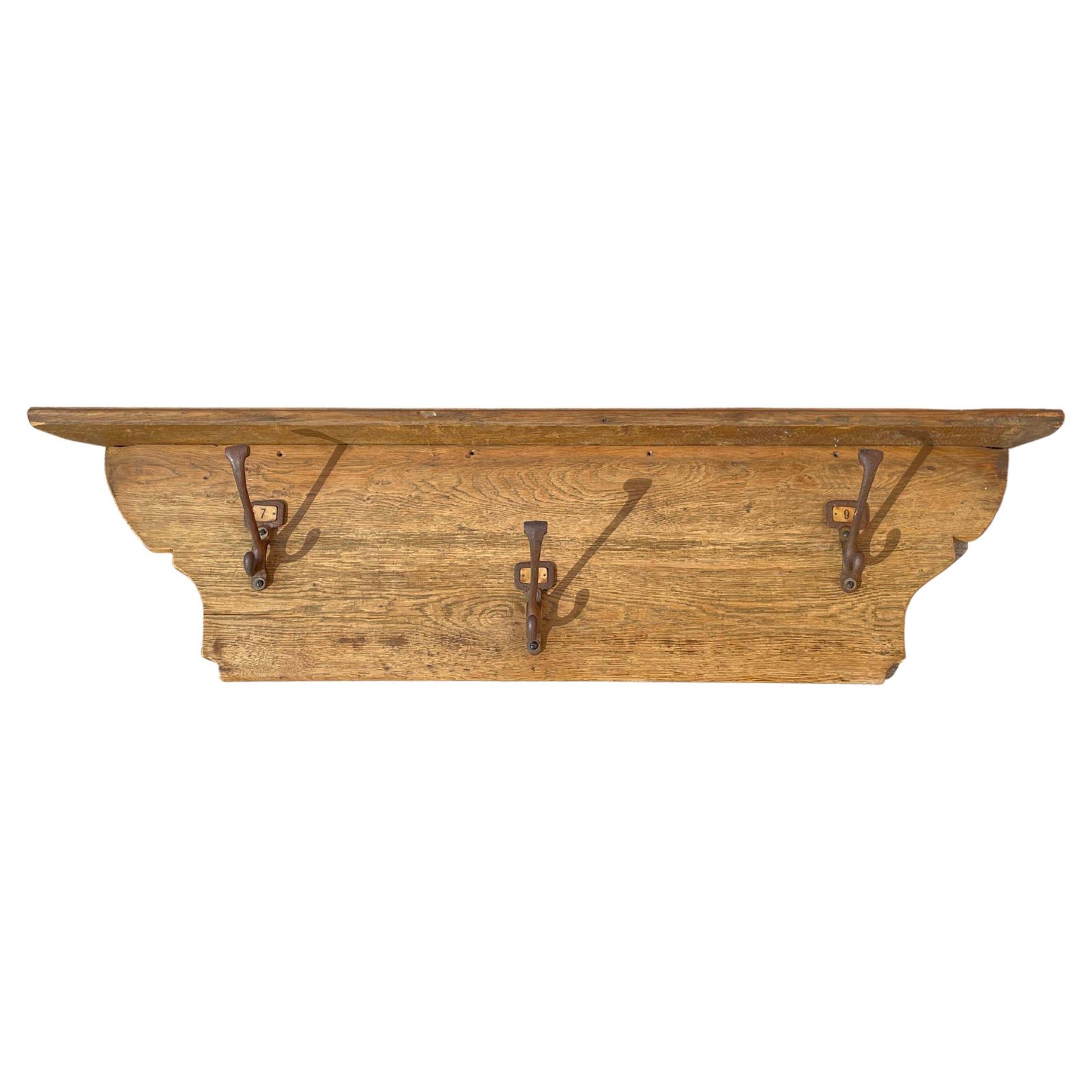 Large Old Victorian School Oak & Cast Iron Coat Hooks   Coat Stand