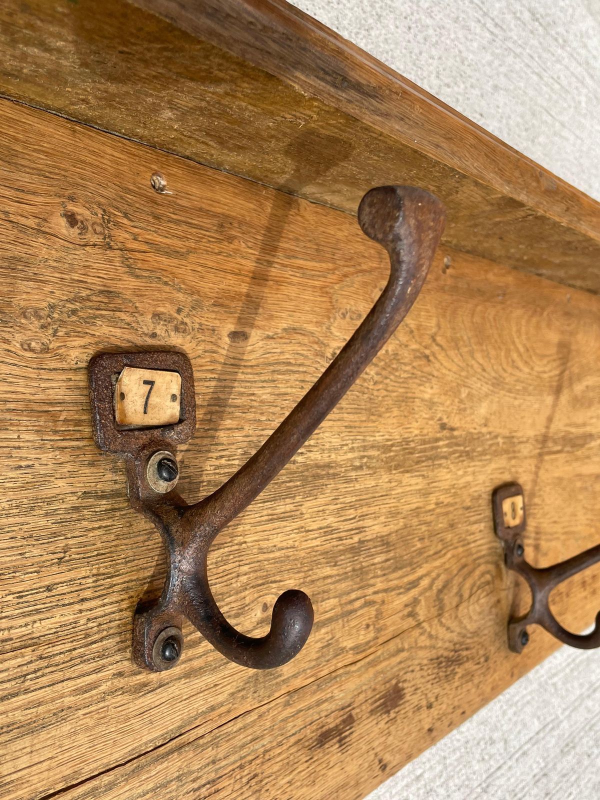Large Old Victorian School Oak & Cast Iron Coat Hooks   Coat Stand photo vinterior