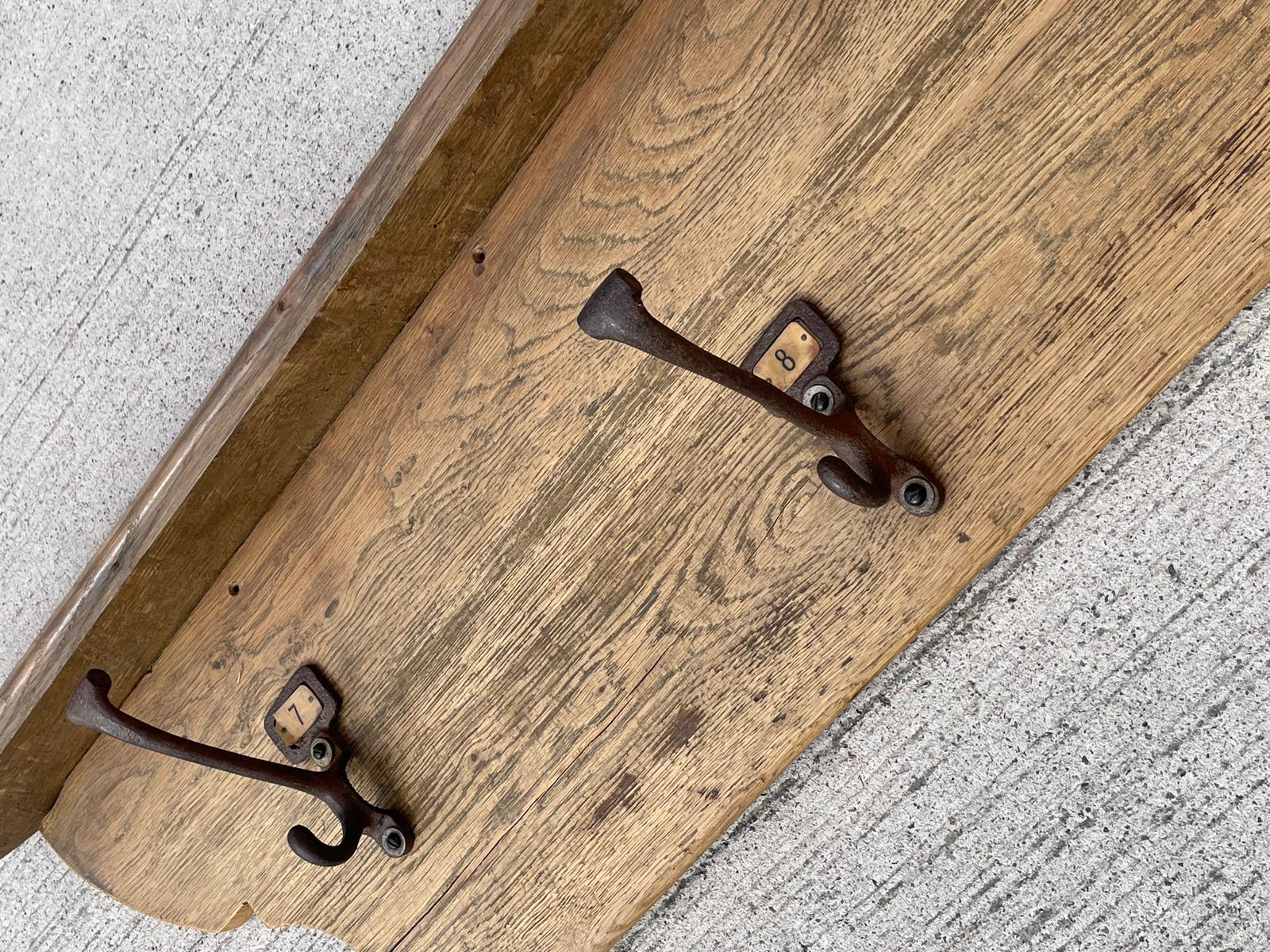 photo furniture Large Old Victorian School Oak & Cast Iron Coat Hooks   Coat Stand
