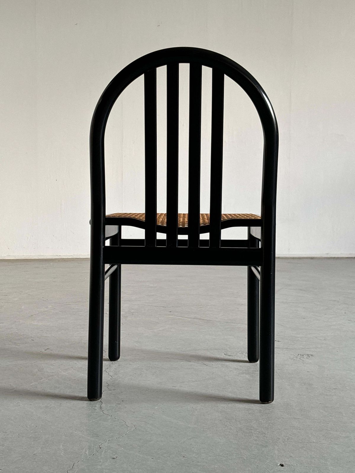 Vintage Mid Century Dining Chairs In Black Lacquered Wood And Cane, 1980s Italy photo buy