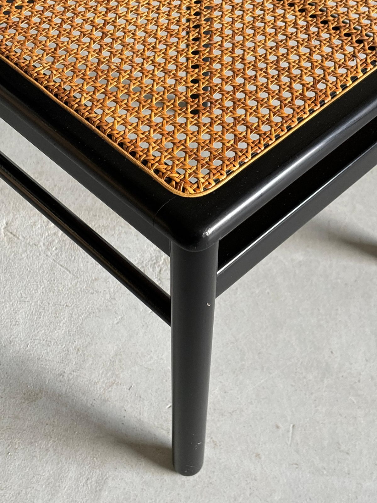 photo for sale Vintage Mid Century Dining Chairs In Black Lacquered Wood And Cane, 1980s Italy