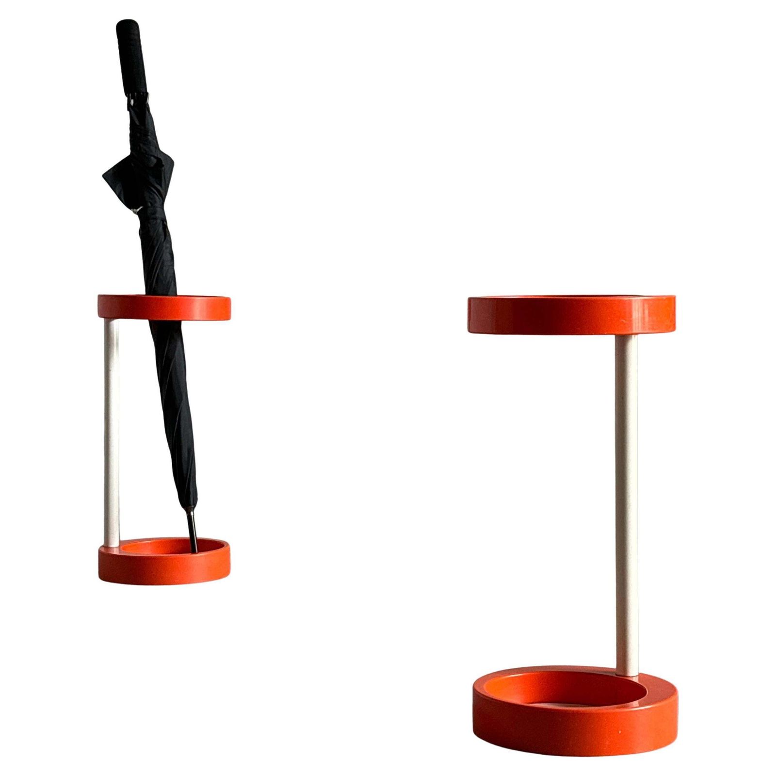 Space Age Umbrella Holder, Orange And White Plastic, Mid Century 1970s Stand