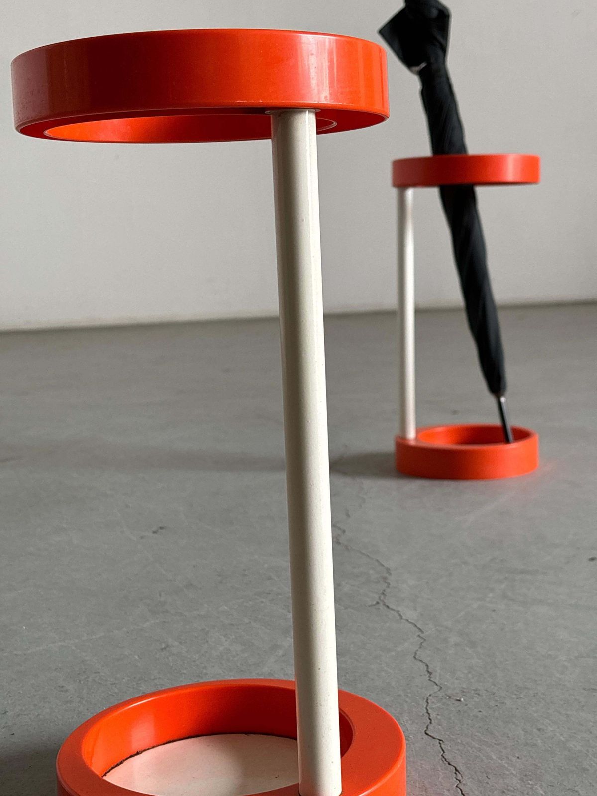 Space Age Umbrella Holder, Orange And White Plastic, Mid Century 1970s Stand photo vintage