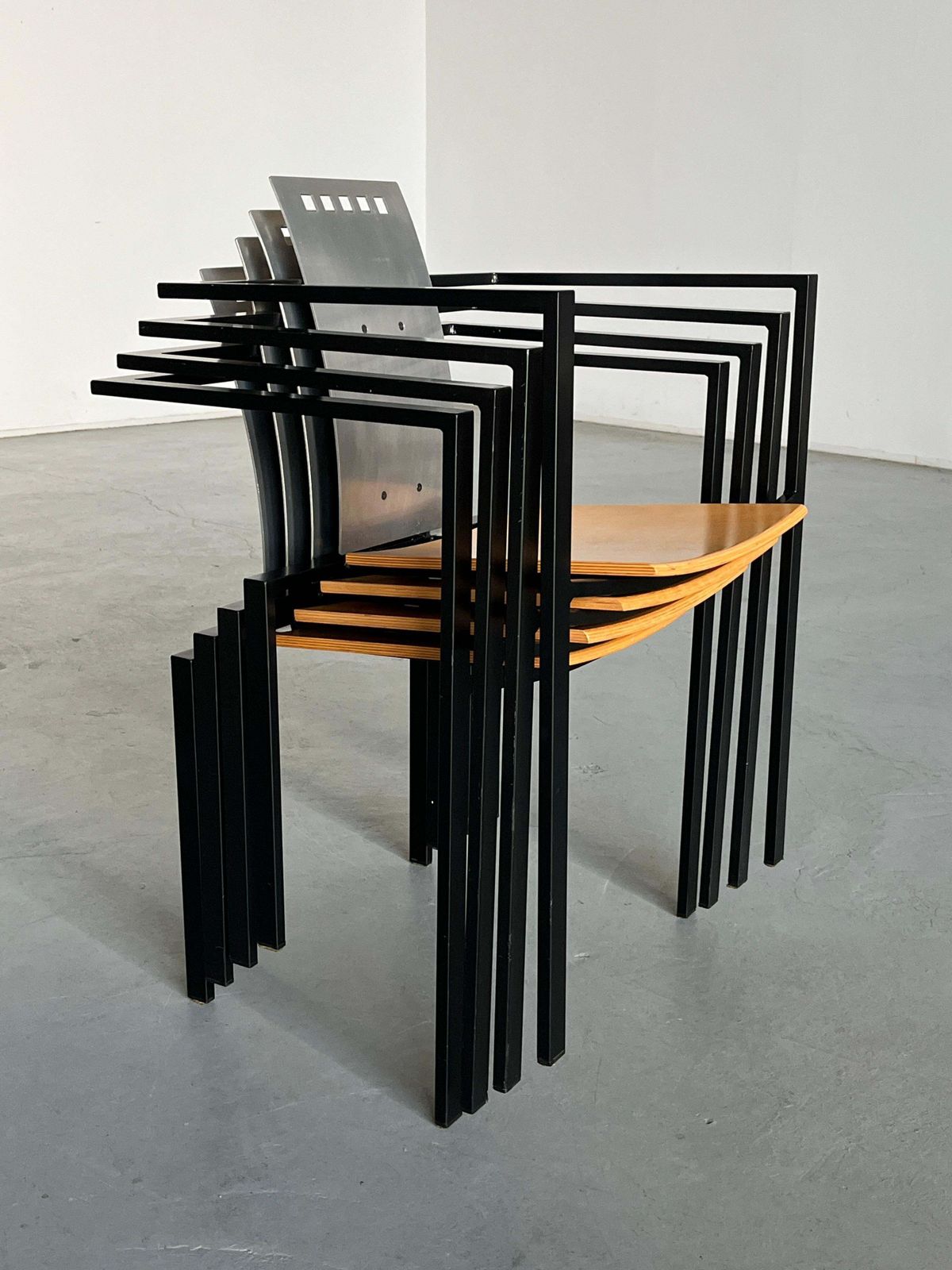 1 Of 4 Memphis Design Postmodern Geometrical Chairs By Kff, 1980s Germany photo vintage