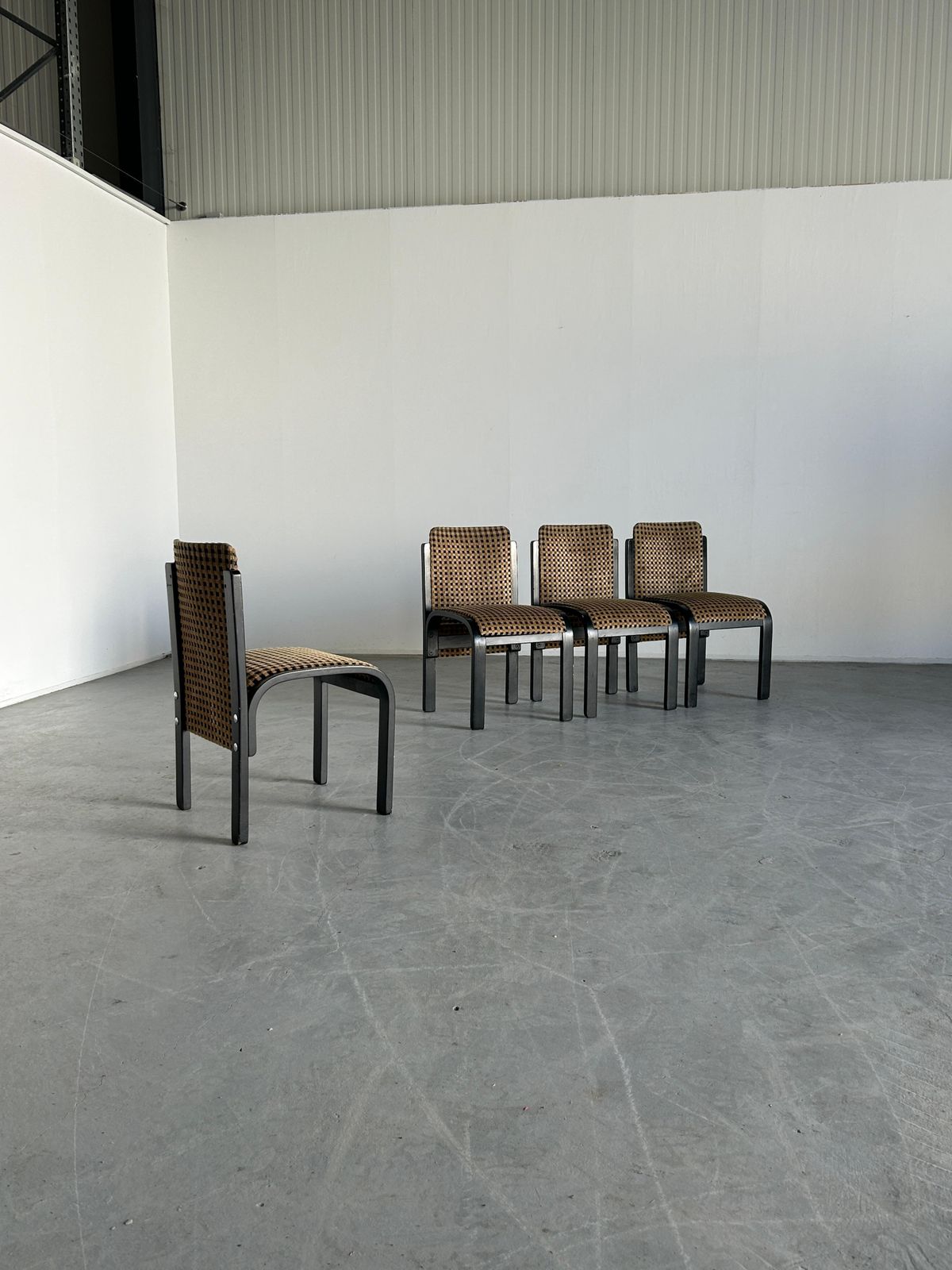Set Of 4 Italian Sculptural Lacquered Bentwood Dining Chairs, Geometric Pattern photo furniture