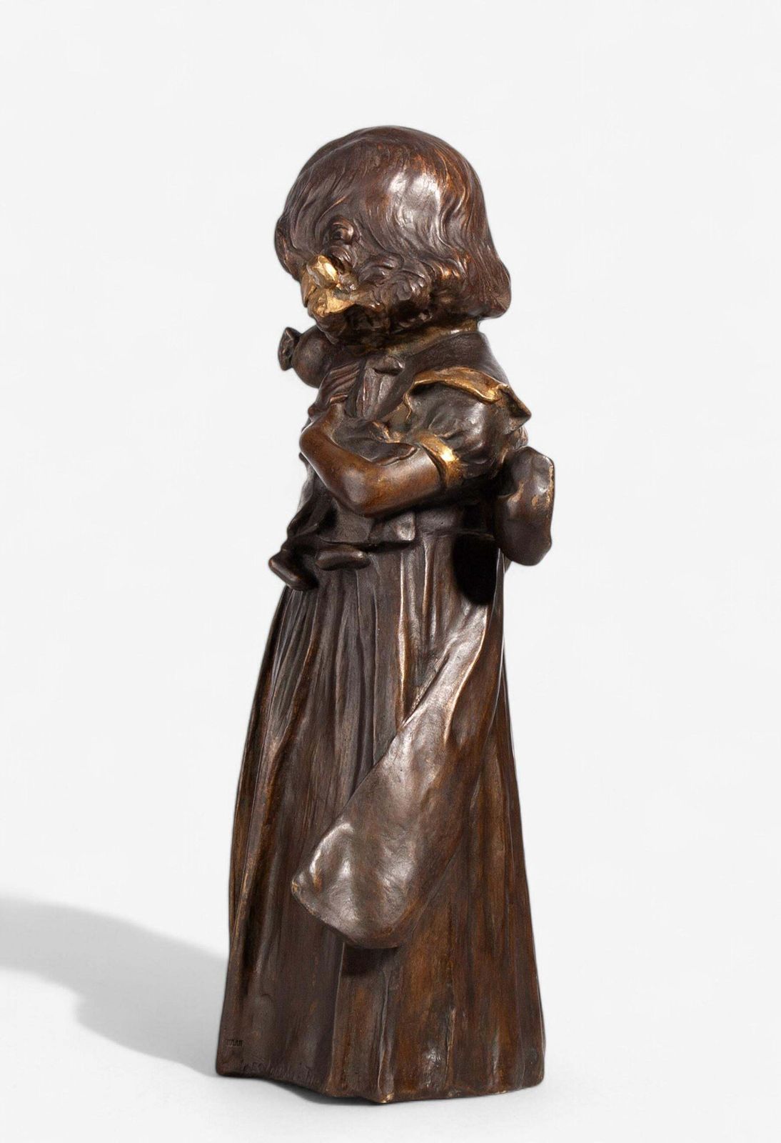 1900s Art Nouveau Bronze Sculpture Of A Girl With A Doll By Leo Laporte Blairsy, France photo buy