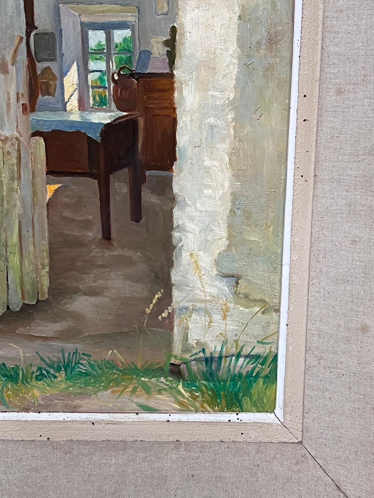 H.Gouymid 20th Century French Signed Oil Painting Cottage Kitchen Door Interior Scene photo 612.0