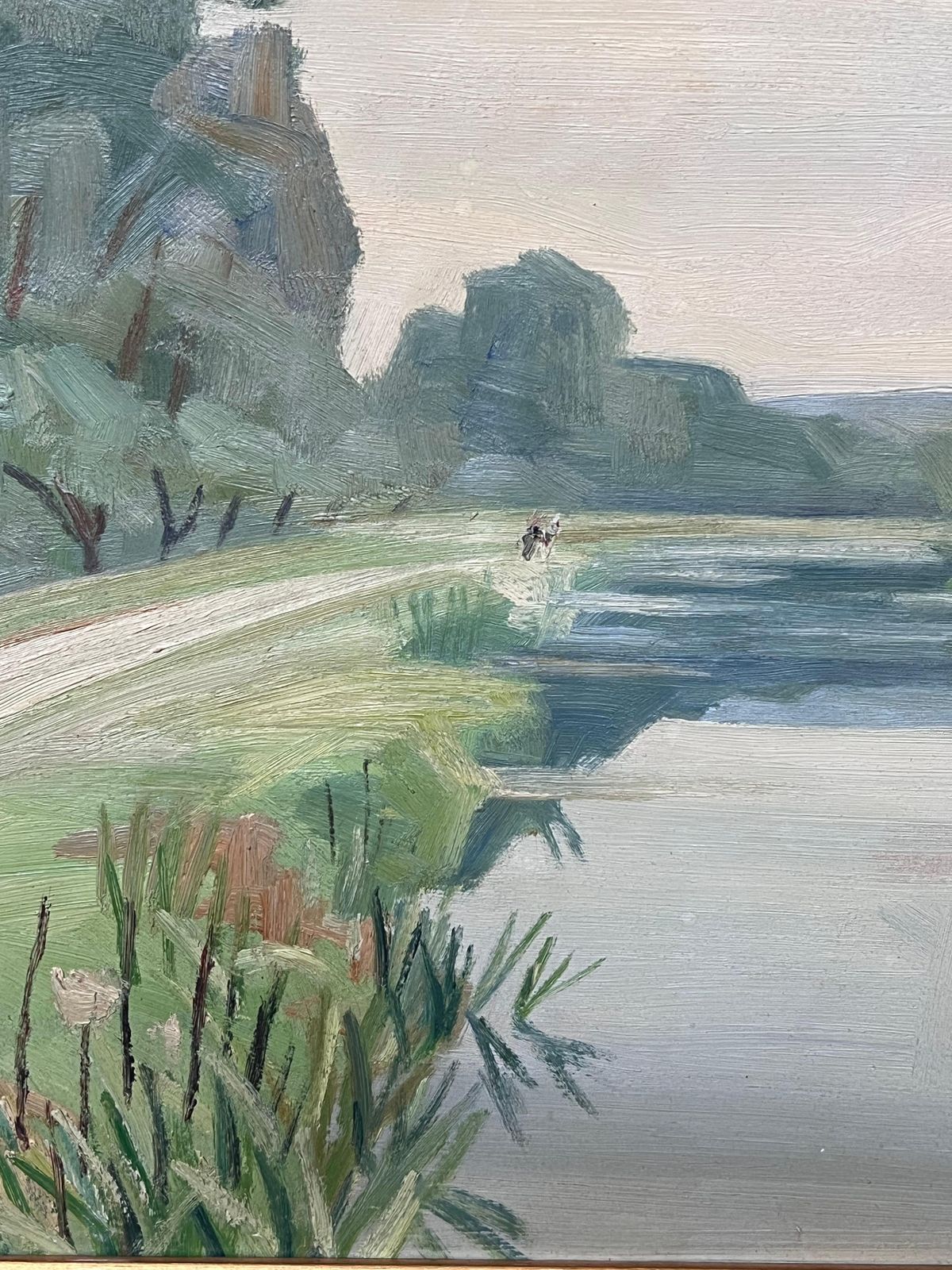 photo furniture French School1940's French Modernist Signed Oil Painting Sludgy Green Moody River Landscape1946