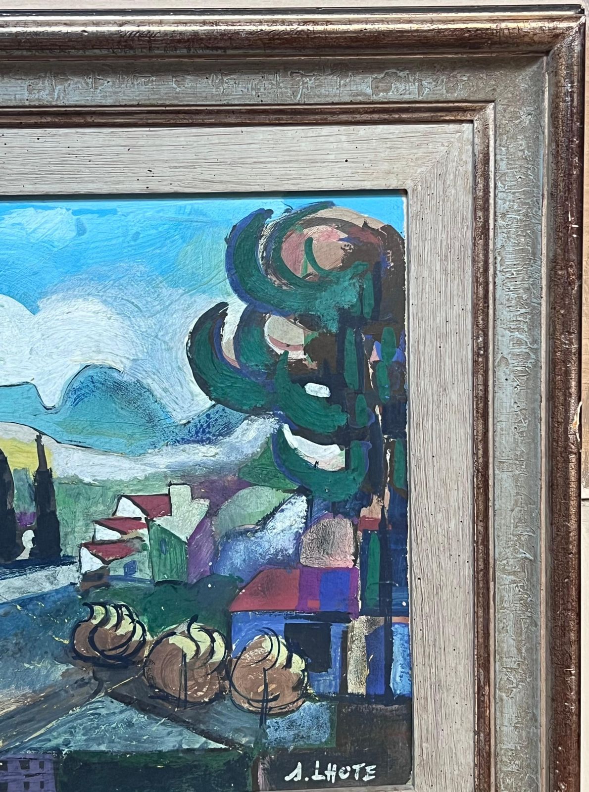 Large 20th Century French Modernist Provencal Landscape Cubist Village Houses20th Century photo furniture